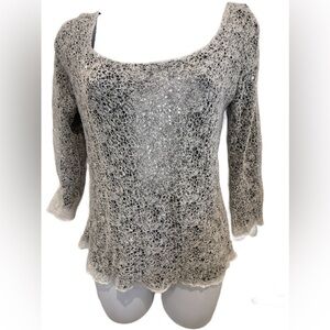 Tadashi Collection Gray Lace Overlay Knit Blouse. Small